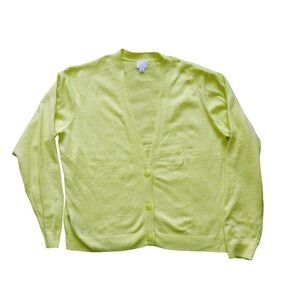 A New Day Women's Cardigan Sweater Size L -Neon Yellow, Button Down